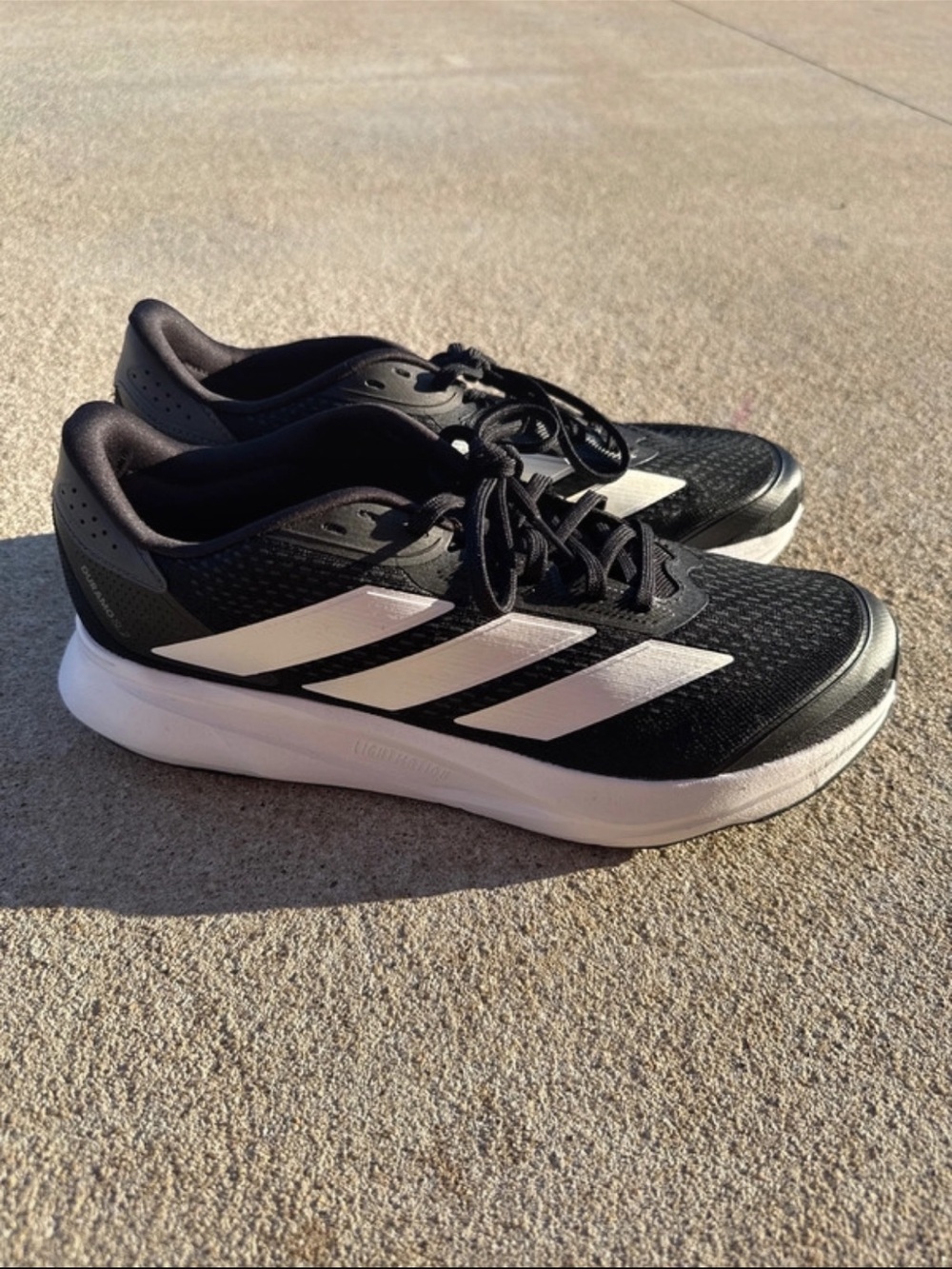 adidas Men’s Black Athletic Shoes with White Stripes (Without insoles)